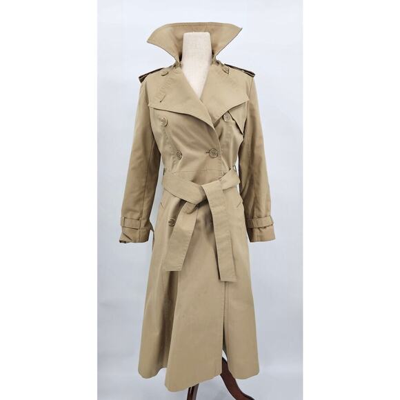 Vtg Women's XS Tan Trench Coat w/Detachable Blue Plaid Wool Liner & Collar - Picture 2 of 16